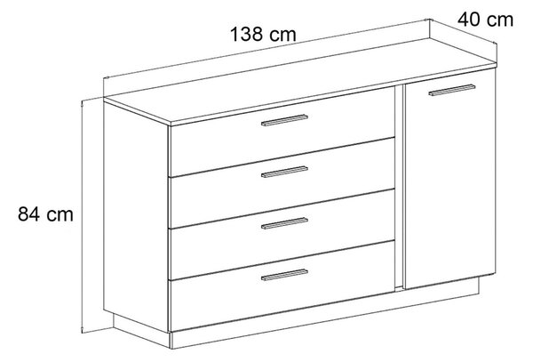 KOMODA MARION III KAŠMÍR ČIERNE ÚCHYTKY LED 140 cm