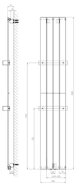 Sapho Sapho, COLONNA vykurovacie teleso 298x1800 mm, metalická strieborná, IR143