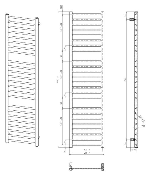 Sapho Sapho, DINA vykurovacie teleso 400x1560mm, biely, IR364W
