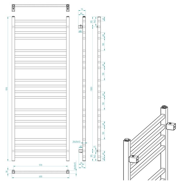 Sapho Sapho, METRO vykurovacie teleso 600x1510 mm, čierna matná, IR420TB