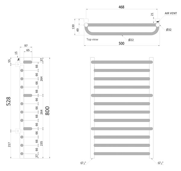 Sapho Sapho, MANISA vykurovacie teleso 500x800mm, s tromi madlami pre uterák, chróm, IZ110