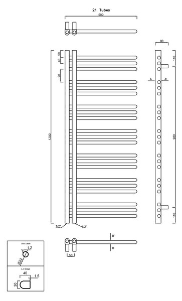 Sapho Sapho, DORLION vykurovacie teleso 500x1200mm, čierna matná, 1130-21
