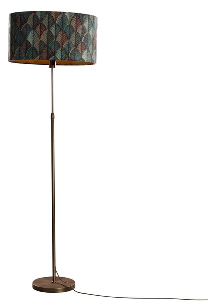 Stojacia lampa bronzová s oválnym zamatovým tienidlom s dizajnom listov 50 cm - Parte