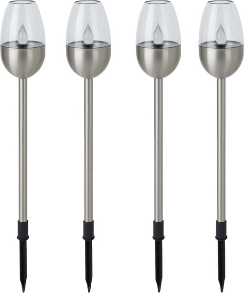 Solárne svietidlo Dehner Jaro, sada 4 ks, farba svetla teplá biela, Ø 6,1 cm, výška 41,7 cm, nerezová oceľ / plast, strieborná