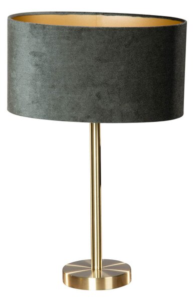 Stolová lampa mosadz s oválnym zamatovým tienidlom zelená 35 cm - Simplo