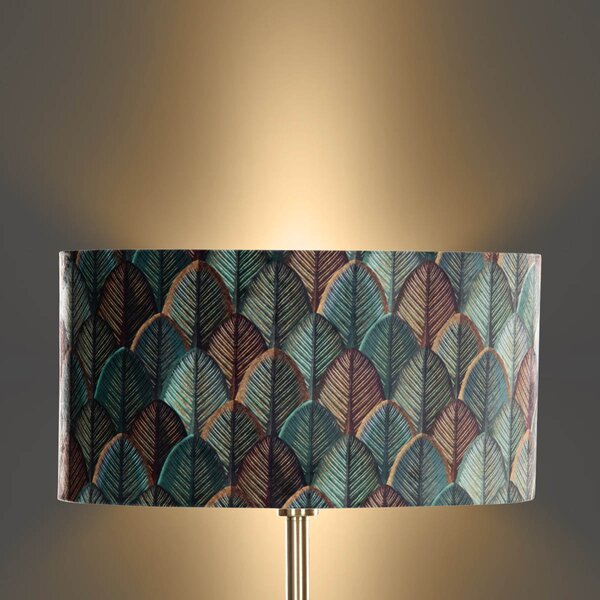 Stojacia lampa mosadz s oválnym zamatovým tienidlom s dizajnom listov 50 cm - Simplo