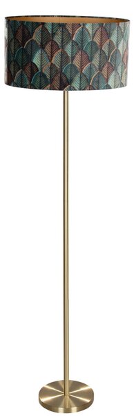Stojacia lampa mosadz s oválnym zamatovým tienidlom s dizajnom listov 50 cm - Simplo