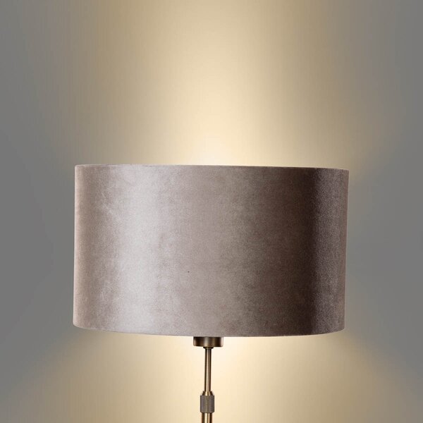 Stolová lampa bronzová s tienidlom z tmavosivej zamatovej látky 35 cm - Parte