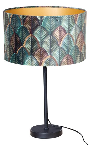 Stolová lampa čierna s plyšovým tienidlom s dizajnom listov a zlatým vnútorným priestorom - Parte