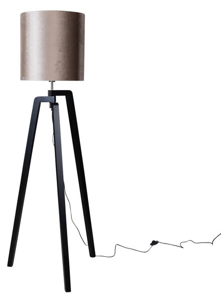 Stojacia lampa čierna s tienidlom z hnedej zamatovej látky 50 cm - Puros