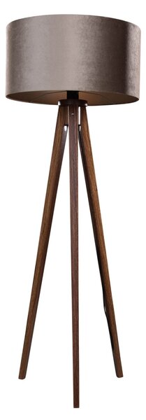 Stojacia lampa na troch nohách z orechového dreva s tienidlom z taupe zamatu 50 cm - Tripod Classic