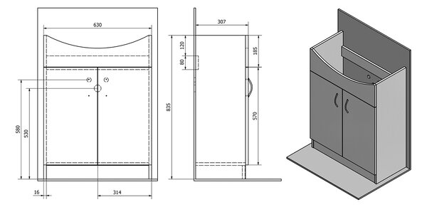 Aqualine Aqualine, SIMPLEX ECO 65 umývadlová skrinka s umývadlom 63x83,5x30,7cm, SIME650