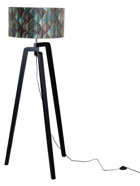 Stojacia lampa čierna s velúrovým tienidlom s dizajnom listov 50 cm - Puros