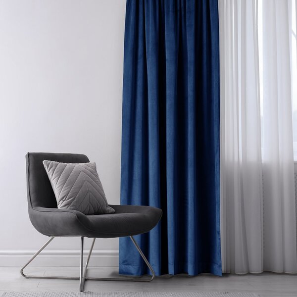 Záves AmeliaHome Velvet s priechodkami 140x270 cm modrý, veľkosť 140x270