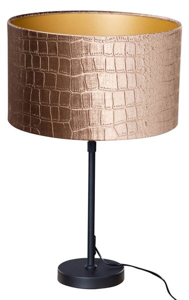 Stolová lampa čierna s zamatovým tienidlom s dizajnom krokodílej kože 35 cm - Parte