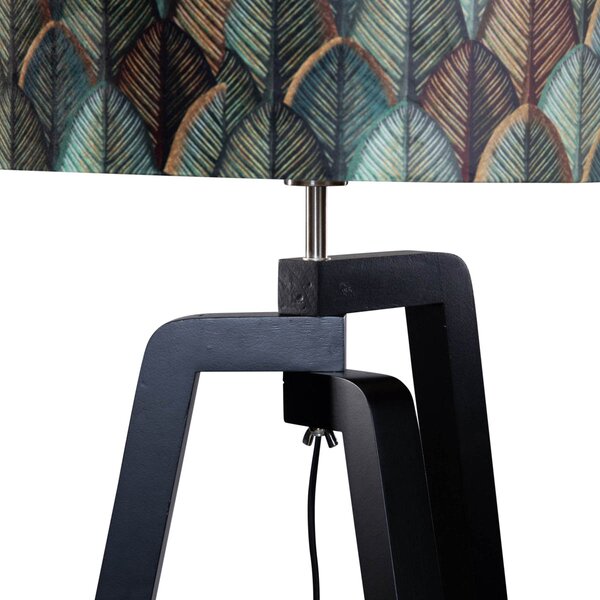 Stojacia lampa čierna s velúrovým tienidlom s dizajnom listov 50 cm - Puros