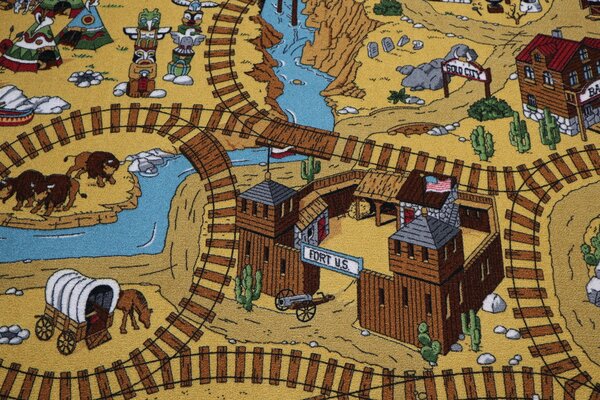 AladinWorld Expres , Detský metrážny koberec Western, na mieru, šíře 4m, viacfarebná, filc, detská izba