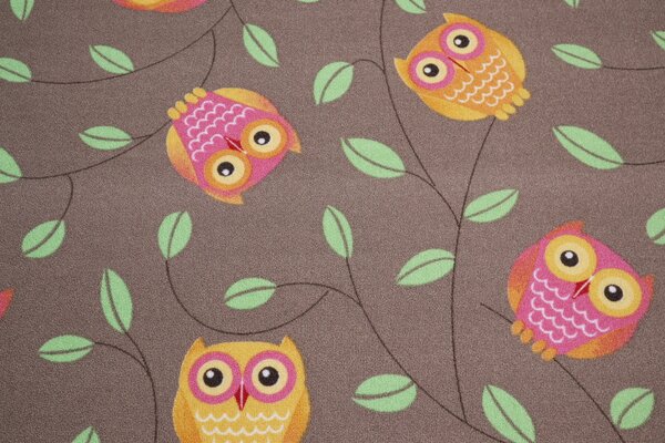 AladinWorld Expres , Detský metrážny koberec Little Owls, na mieru, šíře 4m, hnedá, filc, detská izba