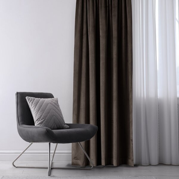 Záves AmeliaHome Velvet s multifunkčnou páskou tmavohnedý, veľkosť 140x270