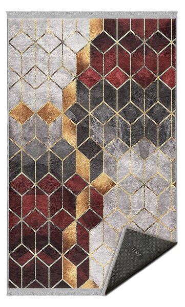 Vínovočervený/sivý umývateľný koberec behúne 80x200 cm – Mila Home