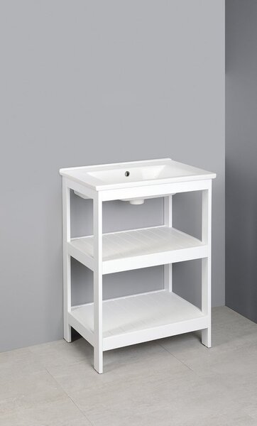 Aqualine Aqualine, ETIDE policová umývadlová skrinka 61,5x85x44 cm, matná biela, ET610