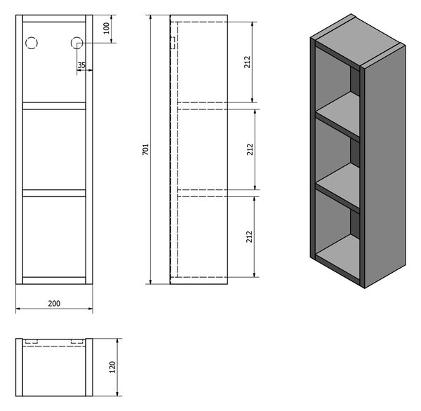Aqualine Aqualine, ZOJA horná skrinka k zrkadlu, 20x70x12cm, ľavá, biela, 45463
