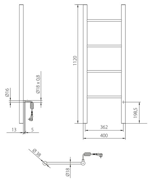 Sapho Sapho, KARBO Elektrický sušiak uterákov, okrúhly, 400x1120 mm, 87 W, čierna, KB904