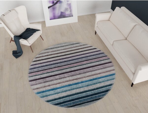 Modro-sivý umývateľný okrúhly koberec ø 100 cm – Vitaus