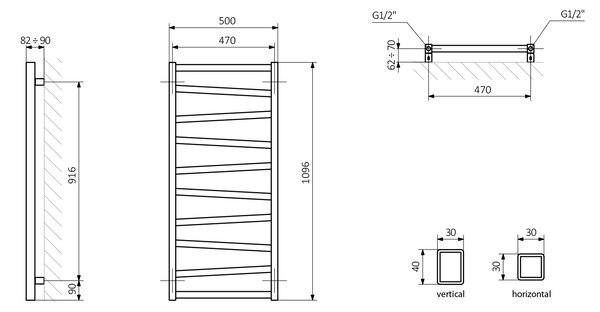 Sapho Sapho, ZIG vykurovacie teleso 500x1096 mm, 406 W, antracit, ZG511A