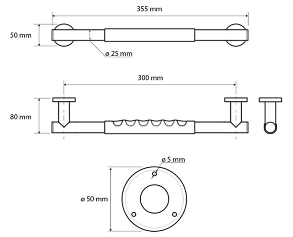 Sapho Sapho, Pevnostné madlo s protišmykovým úchopom 300mm, lestená nerez, XR504
