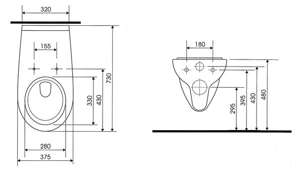 Sapho Sapho, HANDICAP WC závesné predĺžené, Rimless, 37,5x73cm, biela, K670-002