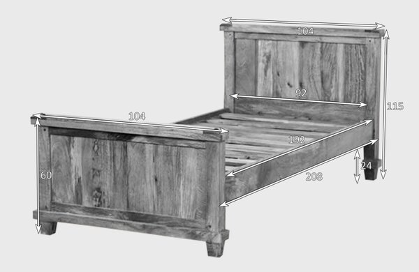 Posteľ Devi 90x200 indický masív mango