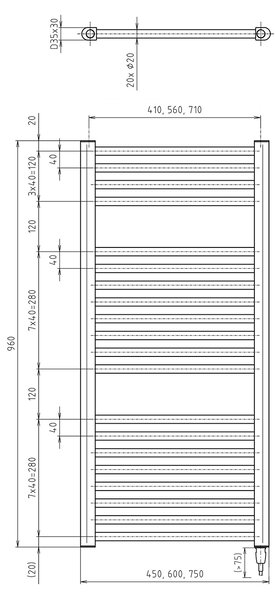 Aqualine Aqualine, DIRECT-E elektrické vykurovacie teleso, rovné, 450x960 mm, 300W, biela, ILE94T