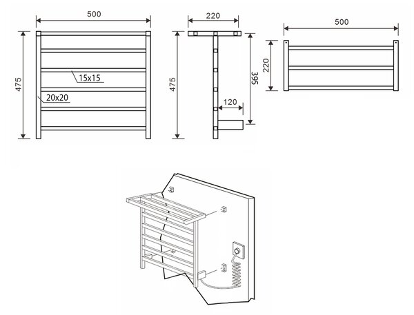 Sapho Sapho, ELZOR Elektrický sušiak uterákov 500x470mm, 60W, biela matná, EB500