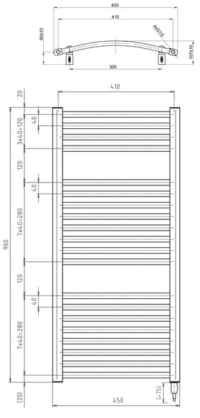 Aqualine Aqualine, ORBIT-E elektrické vykurovacie teleso, oblé, 450x960 mm, 300W, biela, ILEO94T
