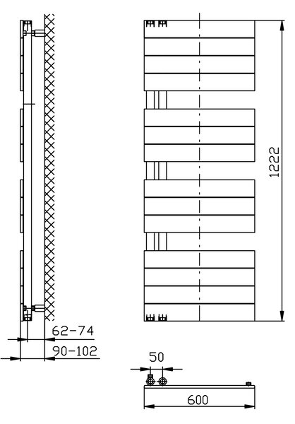Aqualine Aqualine, MILI vykurovacie teleso 600x1222mm, čierna matná, DC626T