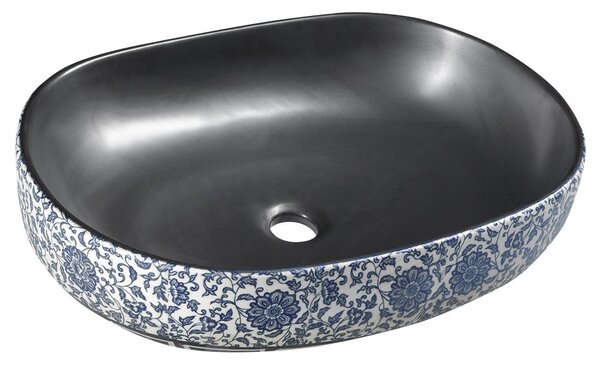 Sapho, PRIORI keramické umývadlo, 60x13,5x40 cm, farba čierna s modrou maľbou, PI026