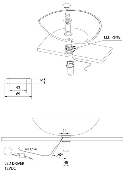 Sapho Sapho, LEDRING osvetlenie pod sklenené umývadlo 12V, 1,2W, 5000-5500K, WP94051LED