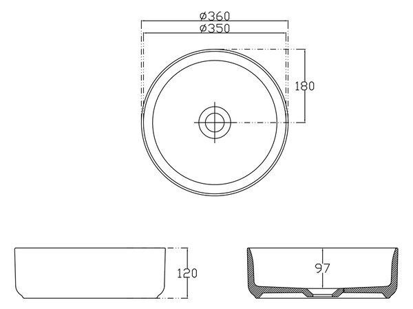 Isvea Isvea, INFINITY ROUND keramické umývadlo na dosku, priemer 36cm, čierna matná, 10NF65036-2N