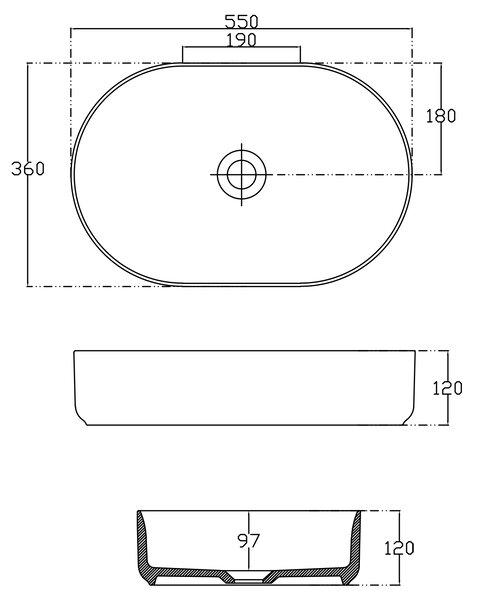 Sapho Sapho, INFINITY OVAL keramické umývadlo na dosku, 55x36 cm, matna čierna, 10NF65055-2N