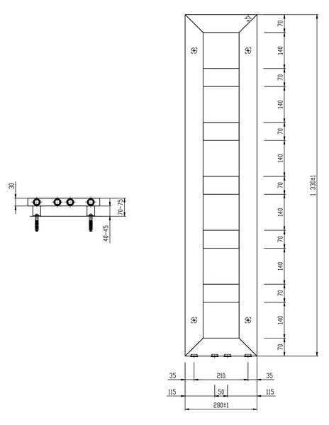 Sapho Sapho, BLOCK vykurovacie teleso 280x1330 mm, čierna matná, IR181
