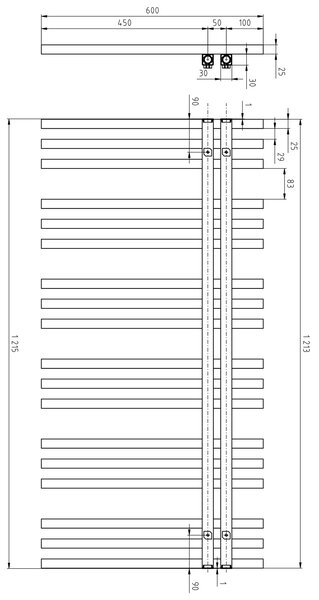Sapho Sapho, SOPHINA vykurovacie teleso 600x1215mm, 642 W, čierná mat, IR702