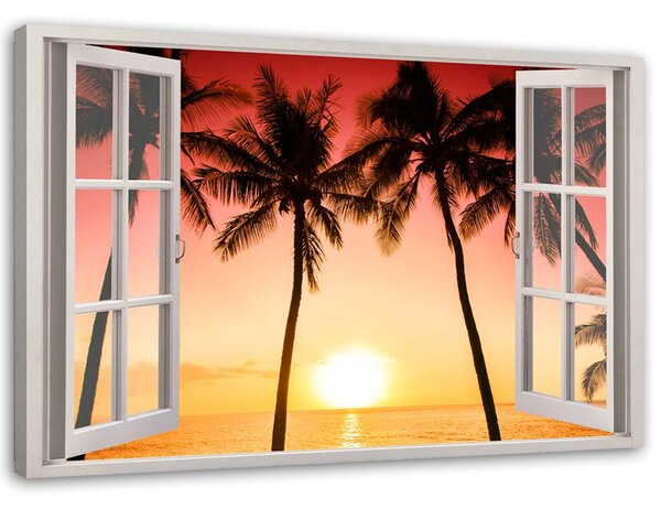 Obraz na plátne Okno - slnko a palmy Rozmery: 60 x 40 cm