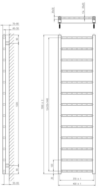 Sapho Sapho, METRO LIGHT vykurovacie teleso 400x1500 mm, čierna matná, IR447TB