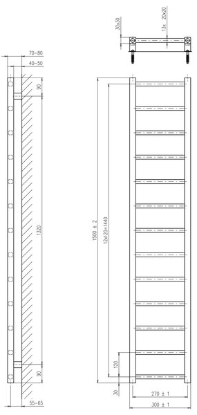 Sapho Sapho, METRO LIGHT vykurovacie teleso 300x1500 mm, čierna matná, IR446TB