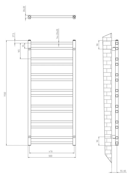 Sapho Sapho, METRO DOS vykurovacie teleso 500x1100 mm, čierna matná, IR432TB