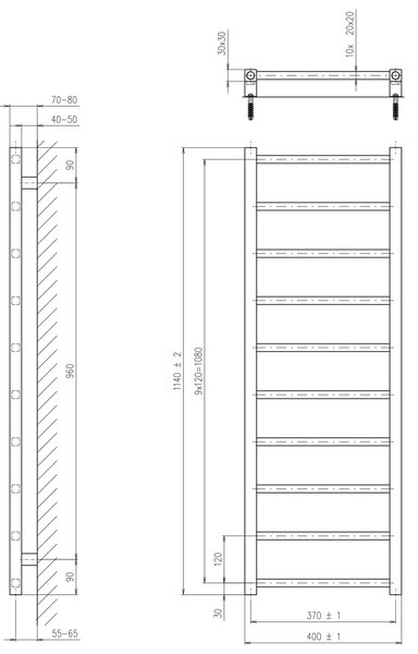 Sapho Sapho, METRO LIGHT vykurovacie teleso 400x1140 mm, čierna matná, IR445TB