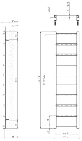 Sapho Sapho, METRO LIGHT vykurovacie teleso 300x1140 mm, čierna matná, IR444TB