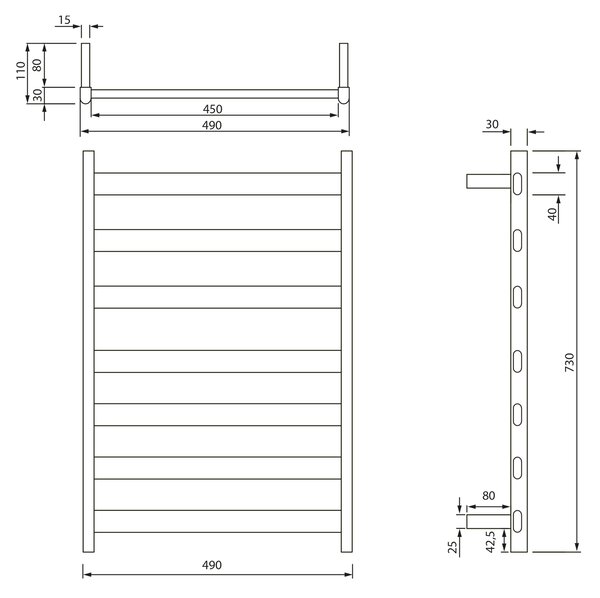 Sapho Sapho, ELIAS elektrický sušiak uterákov 490x730x110mm, 105W, čierna matná, EB550