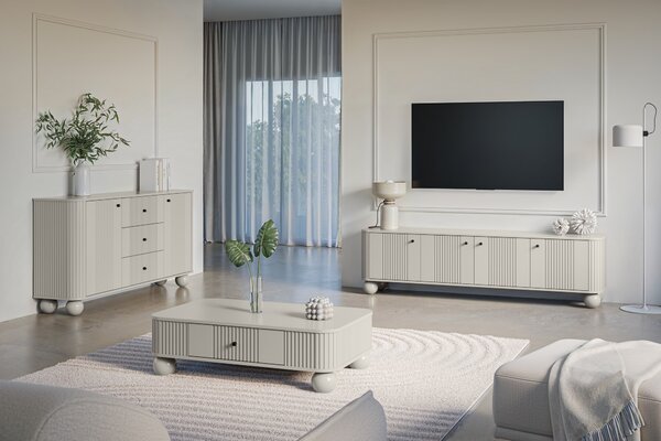 TV stolík Vespera 4D 187 cm - kašmírová / čierna / kašmírové nohy